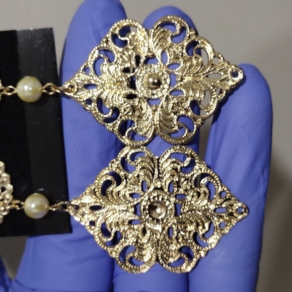 Women's Stylish Gold-tone Filigree Design 3" Long Beaded Drop Dangle Earrings 6 - Picture 3 of 6